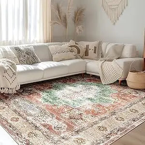 Navak Carpet Area Rugs Machine Washable No Pile Non Slip Vintage Rugs for Living Room&Bedroom&Dinning Room Bohemian Distressed Carpet I