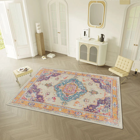 Navak Carpet Persian Retro Style Living Room Carpet Light Luxury Decoration Home Easy Clean Floor Mat Bedroom Cloakroom Non-slip Washable Rug