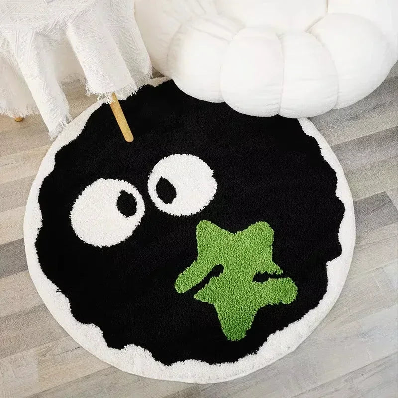 Navak Carpet Cute Black Briquettes Carpet Soft Plush Shaggy Round Lounge Rug Anti-Slip Cartoon Style Cozy Living Room Home Decor Rugbriquette