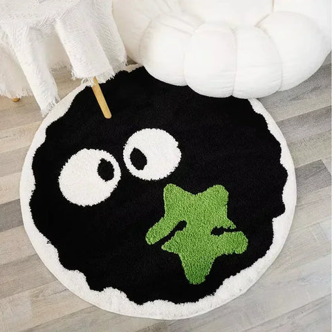 Navak Carpet Cute Black Briquettes Carpet Soft Plush Shaggy Round Lounge Rug Anti-Slip Cartoon Style Cozy Living Room Home Decor Rugbriquette