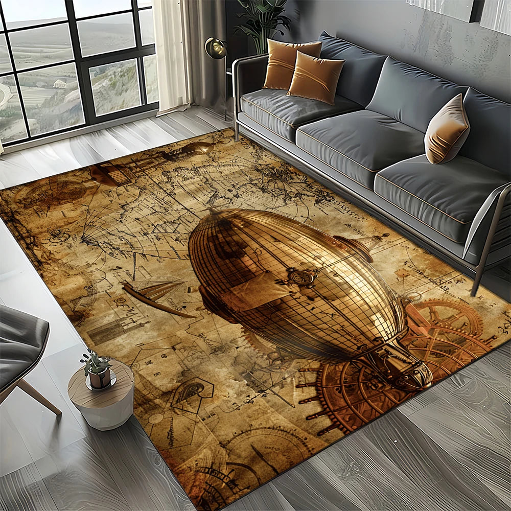 Navak Carpet Retro Marine Nautical Chart Compass Carpet Rug for Home Living Room Bedroom Sofa Doormat Decor, Floor Mat