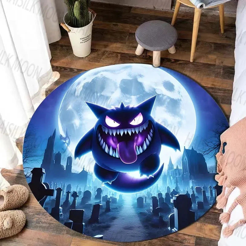 Navak Carpet Daily Picks Pokémon Gengar Printed Round Rug for Bedroom Game Cartoon Living Room Carpet Sofa Coffee Table Doormat Picnic Floor Mat