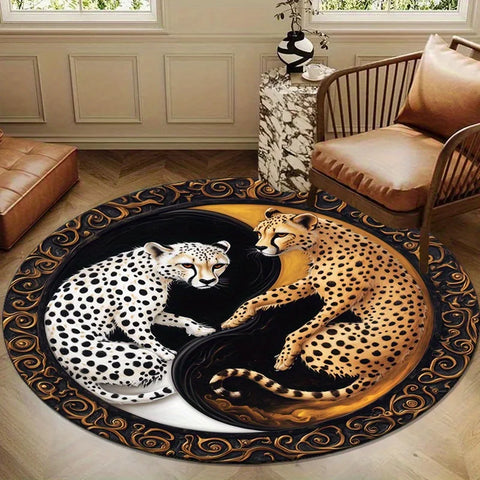 Navak Carpet Luxury  Crystal Velvet Leopard Print Round Carpet - Non-Slip, Soft & Durable Polyester Rug for Bedroom, Living Room,