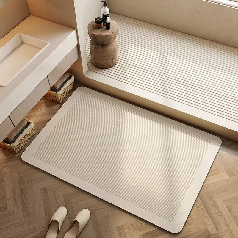 Navak Carpet Absorbent Bath Rug Mat Bathroom Non-slip Area Bath Rug Home Decor Cream Beige Stripes Area Rugs Toilet Entrance Diatom Mud Mat