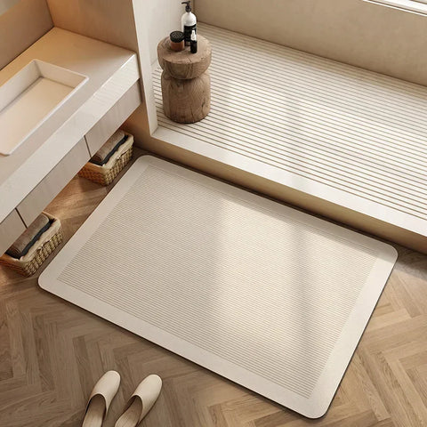 Navak Carpet Absorbent Bath Rug Mat Bathroom Non-slip Area Bath Rug Home Decor Cream Beige Stripes Area Rugs Toilet Entrance Diatom Mud Mat