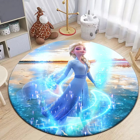 Navak Carpet Princess Elsa Cartoon Print Round Carpet, Bedroom Decorative Carpet, Living Room Bathroom Picnic Camping Entrance Non-slip Mat