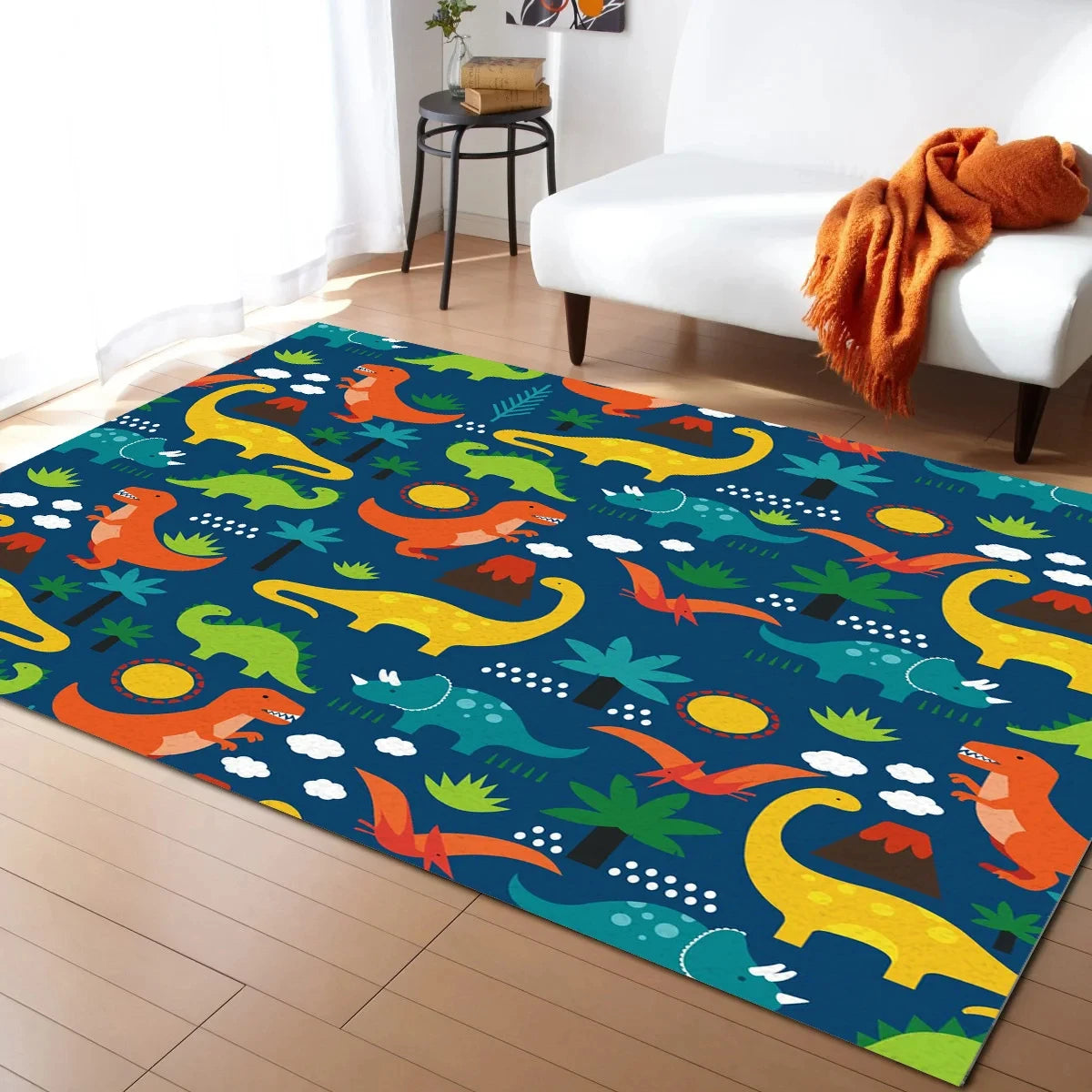 Navak Carpet Cartoon Dinosaur Area Rugs Dino Carpet Non Slip Dinosaur Floor Mat for Playroom Classroom Kidroom Decor Children's Crawling Mat