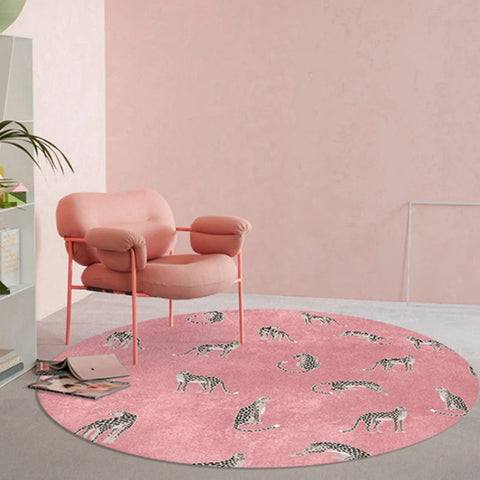 Navak Carpet Light Luxury Bedroom Decor Round Carpet Thickend Plush Bedside Floor Mat Fluffy Soft Rug Leopard Pattern Carpets for Living Room