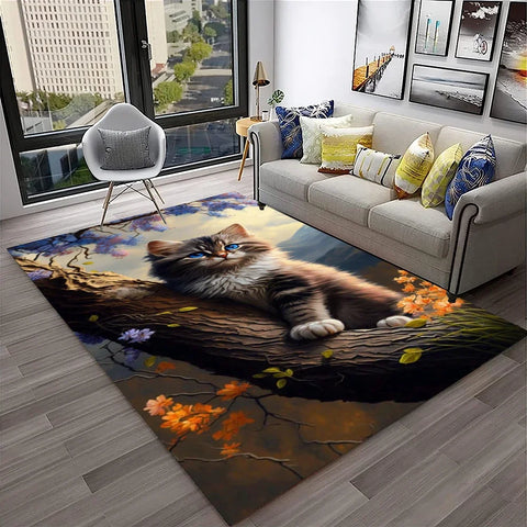 Navak Carpet 3D Cute Cat Flower Cartoon Carpet Rug for Home Living Room Bedroom Sofa Doormat Decor,Child Play Area Rug Non-slip Floor Mat