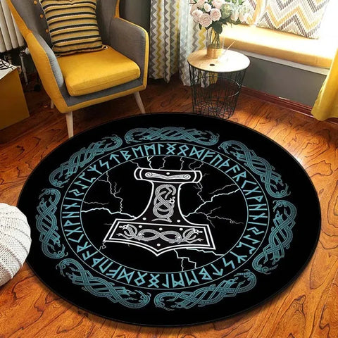 Navak Carpet World Tree Round Area Viking Norse Mythology Print Round Rug Living Room Bedroom Floor Mat Game Room