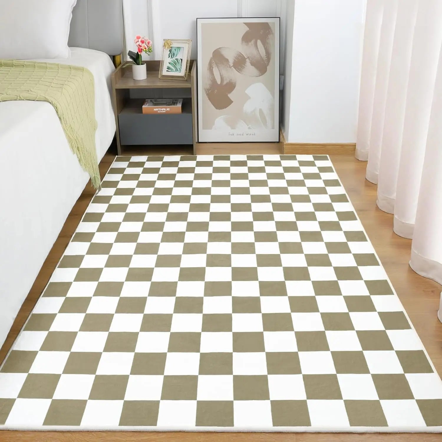 Navak Carpet Black and White Checkered Rug for Living Room Bedroom, 6x9Soft Washable Area Rug with Non Slip, Low Pile Stain Resistance Carpet