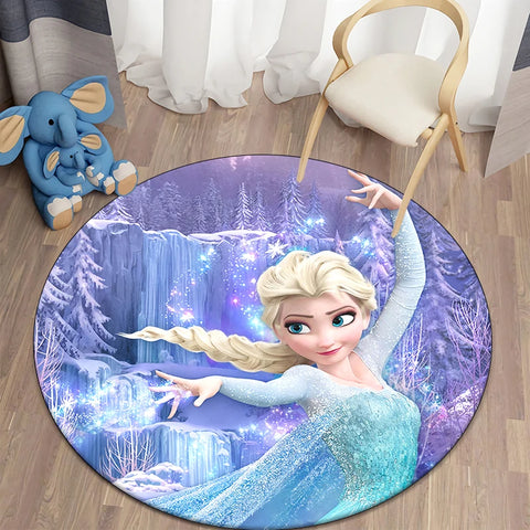 Navak Carpet Princess Elsa Cartoon Print Round Carpet, Bedroom Decorative Carpet, Living Room Bathroom Picnic Camping Entrance Non-slip Mat