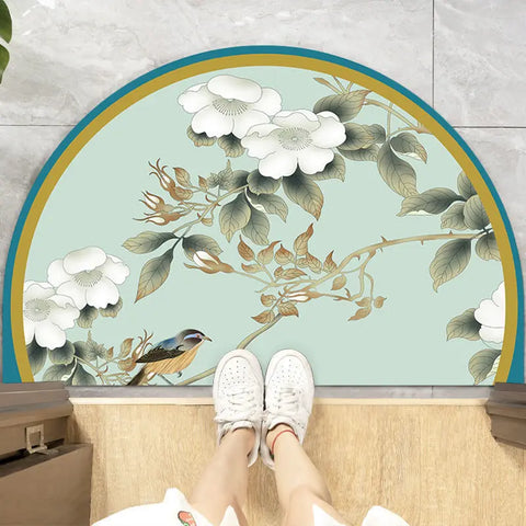 Navak Carpet Chinese Semi-circular Floor Mats Japanese Style Crane Printed Door Entrance Non-slip Floor Mats Balcony Carpet Hallway Porch Rug