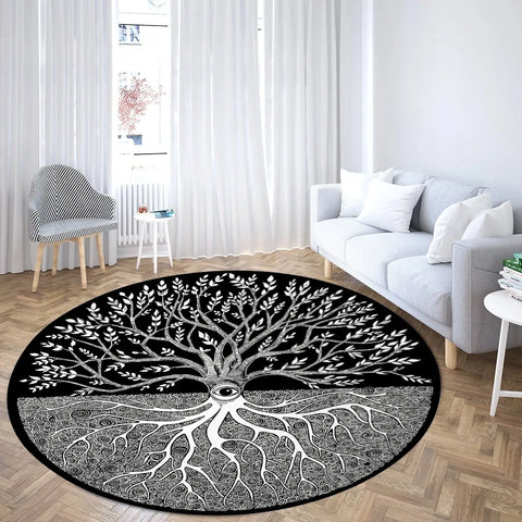 Navak Carpet World Tree Round Area Viking Norse Mythology Print Round Rug Living Room Bedroom Floor Mat Game Room