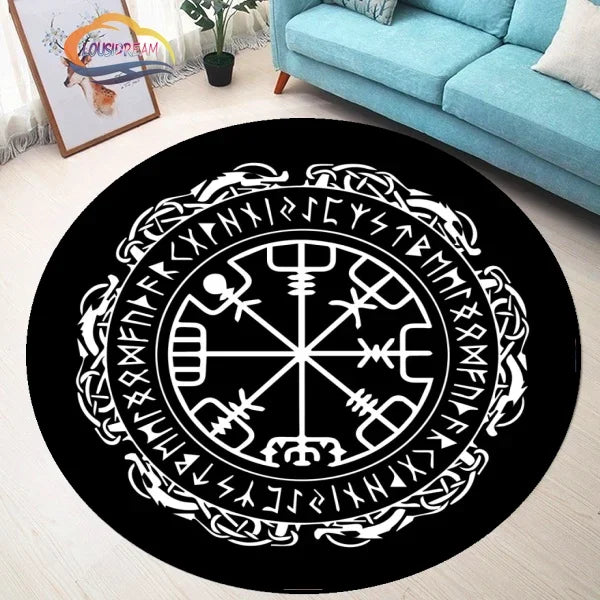 Navak Carpet Pentagram sun Patterned Round Carpet, Satan Devil's Trap Rug, White  on Black  Supernatural  Rune carpet