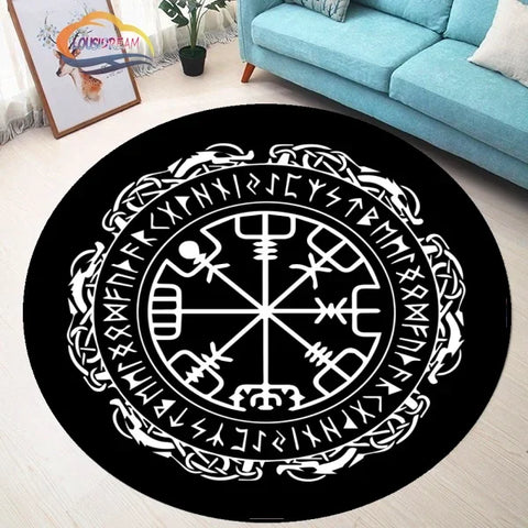 Navak Carpet Pentagram sun Patterned Round Carpet, Satan Devil's Trap Rug, White  on Black  Supernatural  Rune carpet