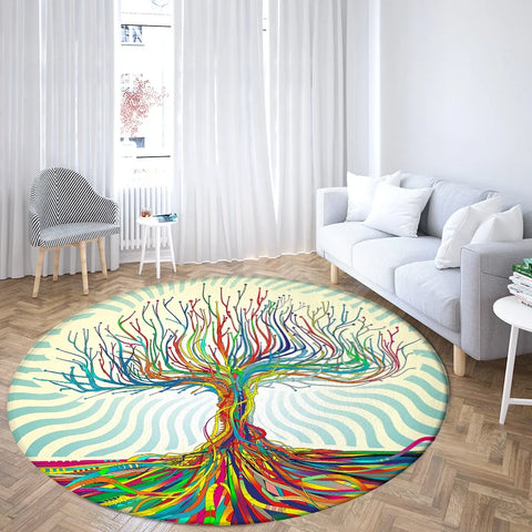 Navak Carpet World Tree Round Rug Area Rug Viking Norse Mythology Print Round Carpet Living Room Bedroom Floor Mat Playroom Soft Round Carpet