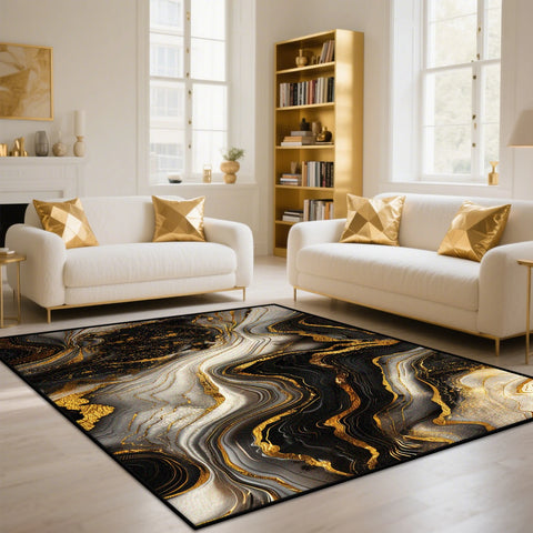Navak Carpet Golden Abstract Marble Stripes Carpets for Living Room Luxury Bedroom Decoration Large Area Rugs Sofa Side Soft Lounge Floor Mat
