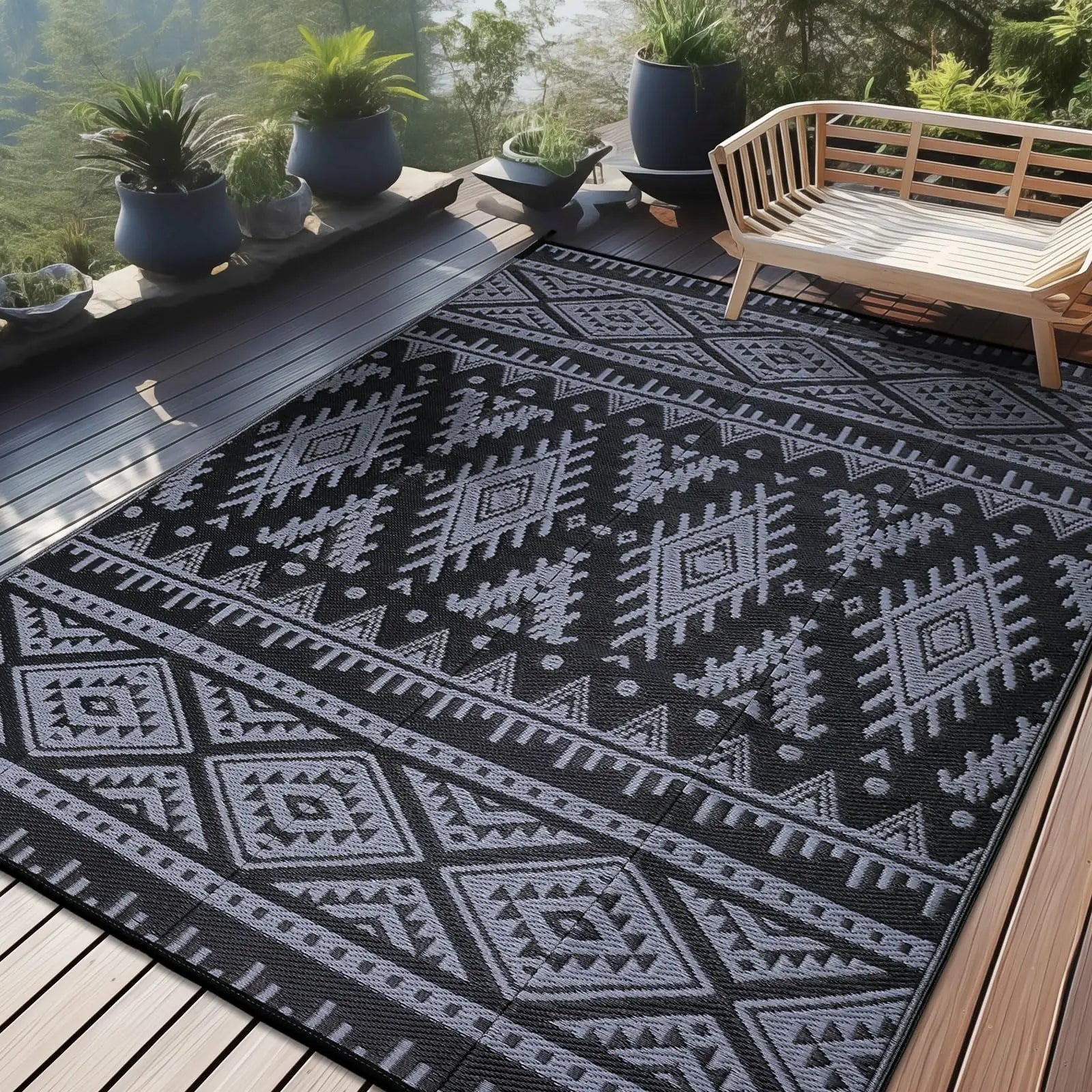 Navak Carpet Olanly Reversible Plastic Outdoor Rugs For Patio Non-slip Waterproof Rugs For Camping Large Foldable Fashion Carpets For Rooftop