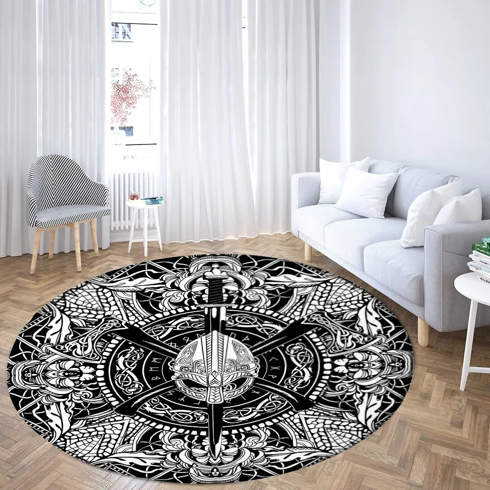 Navak Carpet World Tree Round Area Viking Norse Mythology Print Round Rug Living Room Bedroom Floor Mat Game Room