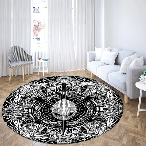Navak Carpet World Tree Round Area Viking Norse Mythology Print Round Rug Living Room Bedroom Floor Mat Game Room