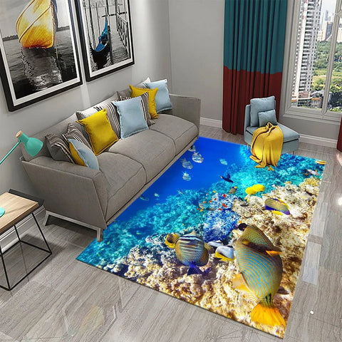Navak Carpet 3D Hawaiian Sea Ocean Tropical Fish Carpet Living Room Fish Animal Pattern Kids Bedroom Soft Floor Decor