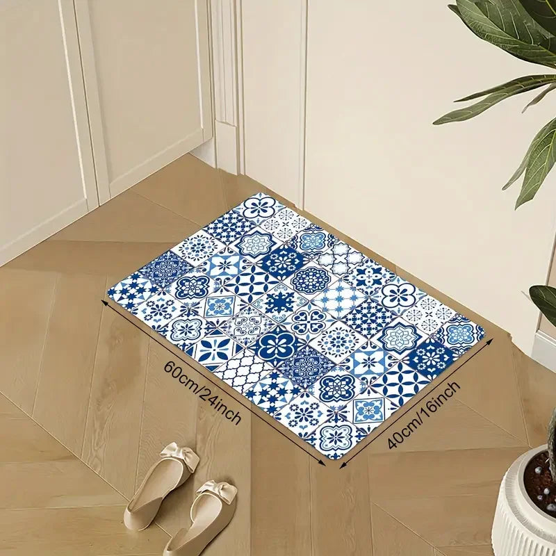 Navak Carpet Modern Blue Ceramic Tile Kitchen Floor Mat Decor Kitchen Corridor Balcony Rug Laundry Room Mat Bathroom Anti-slip Doormat Decor