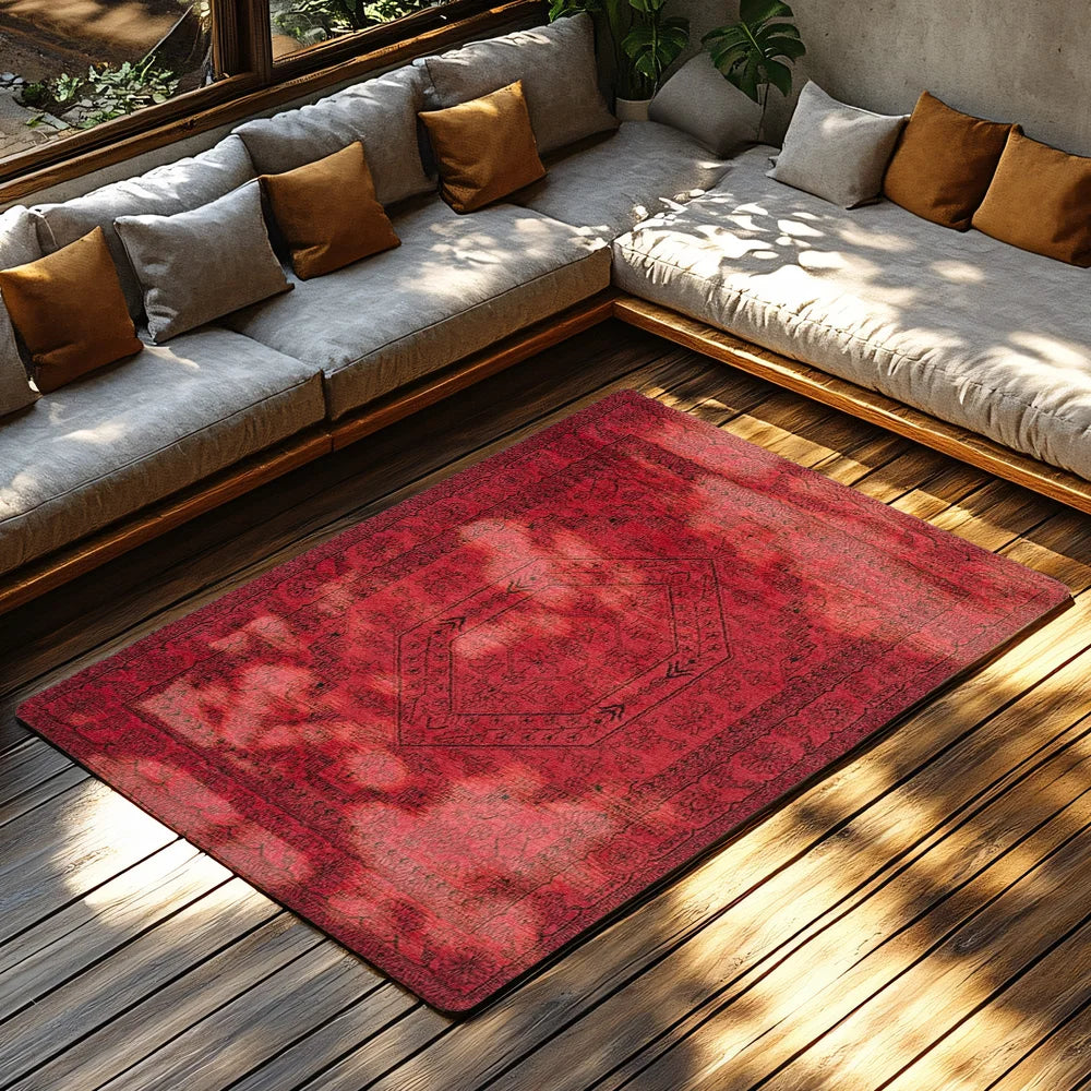 Navak Carpet Red Bohemian Area Rug, Ethnic Pattern Non-Slip Carpet, Cozy Living Room Mat for Natural Home Decor