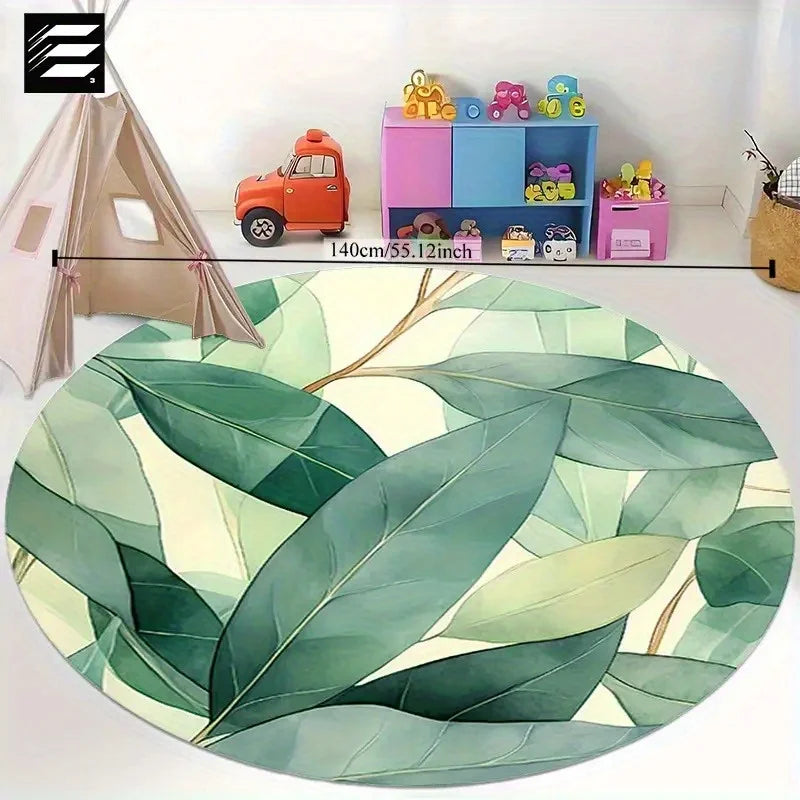 Navak Carpet Round Willow Leaf Pattern Floor Mat - Non-Slip, Durable, Soft & Comfortable, Machine Washable, Lightweight, Ideal for Bathroom,
