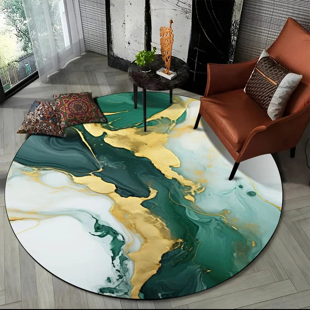 Navak Carpet 3D Luxury Marble Print Round Carpet Abstract Geometric Area Rug for Living Room Bedroom Chair Decor Non-slip Floor Mat Doormat