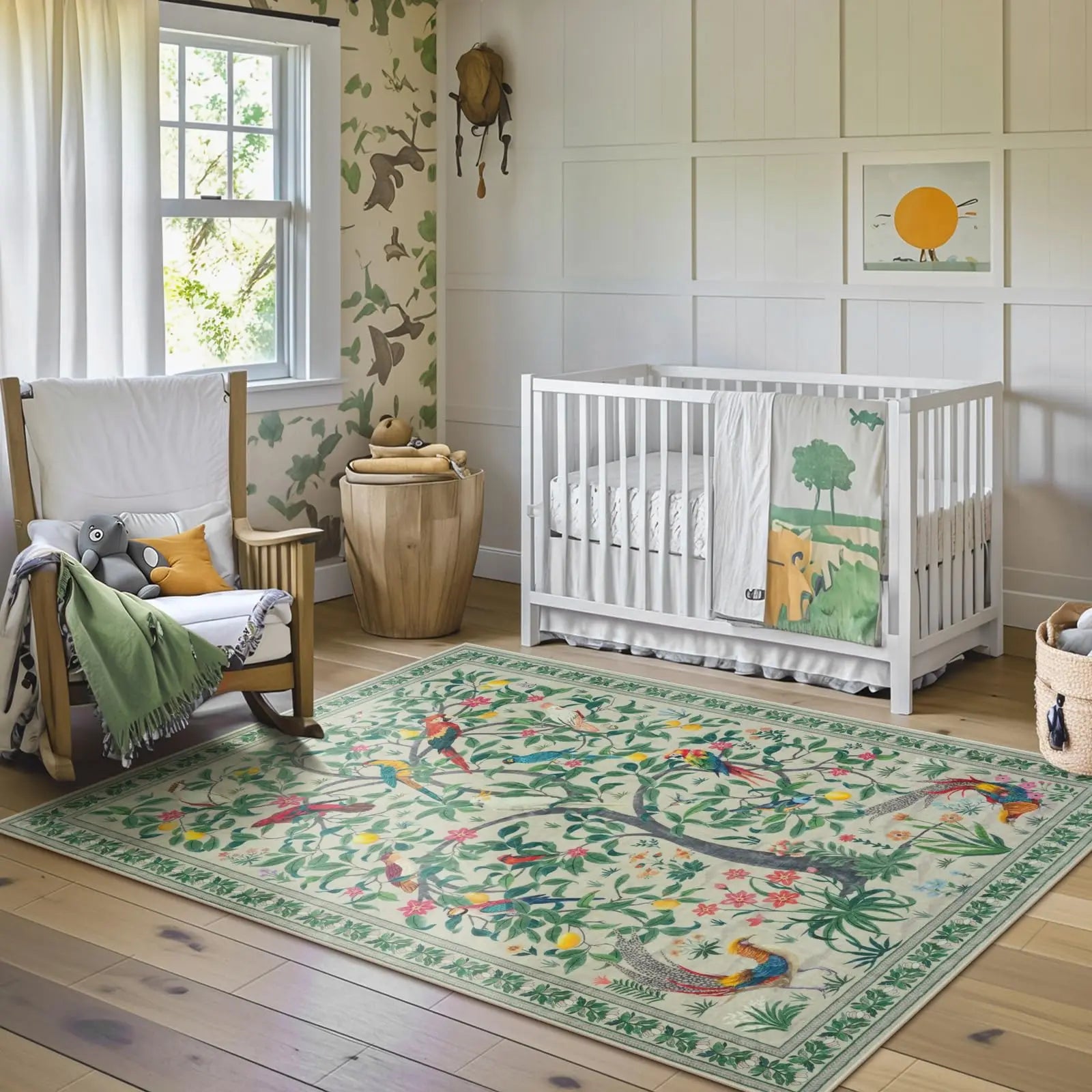 Navak Carpet Boho-style Floral Bird Designs Carpet Living Room Decor Sofa Rug Bedroom Bedside Soft Rug Kitchen Dining Area Floor Mat Washable