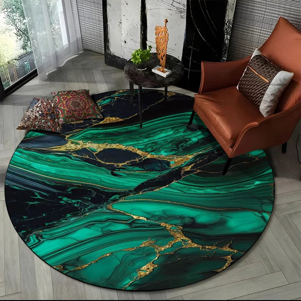 Navak Carpet 3D Luxury Marble Print Round Carpet Abstract Geometric Area Rug for Living Room Bedroom Chair Decor Non-slip Floor Mat Doormat