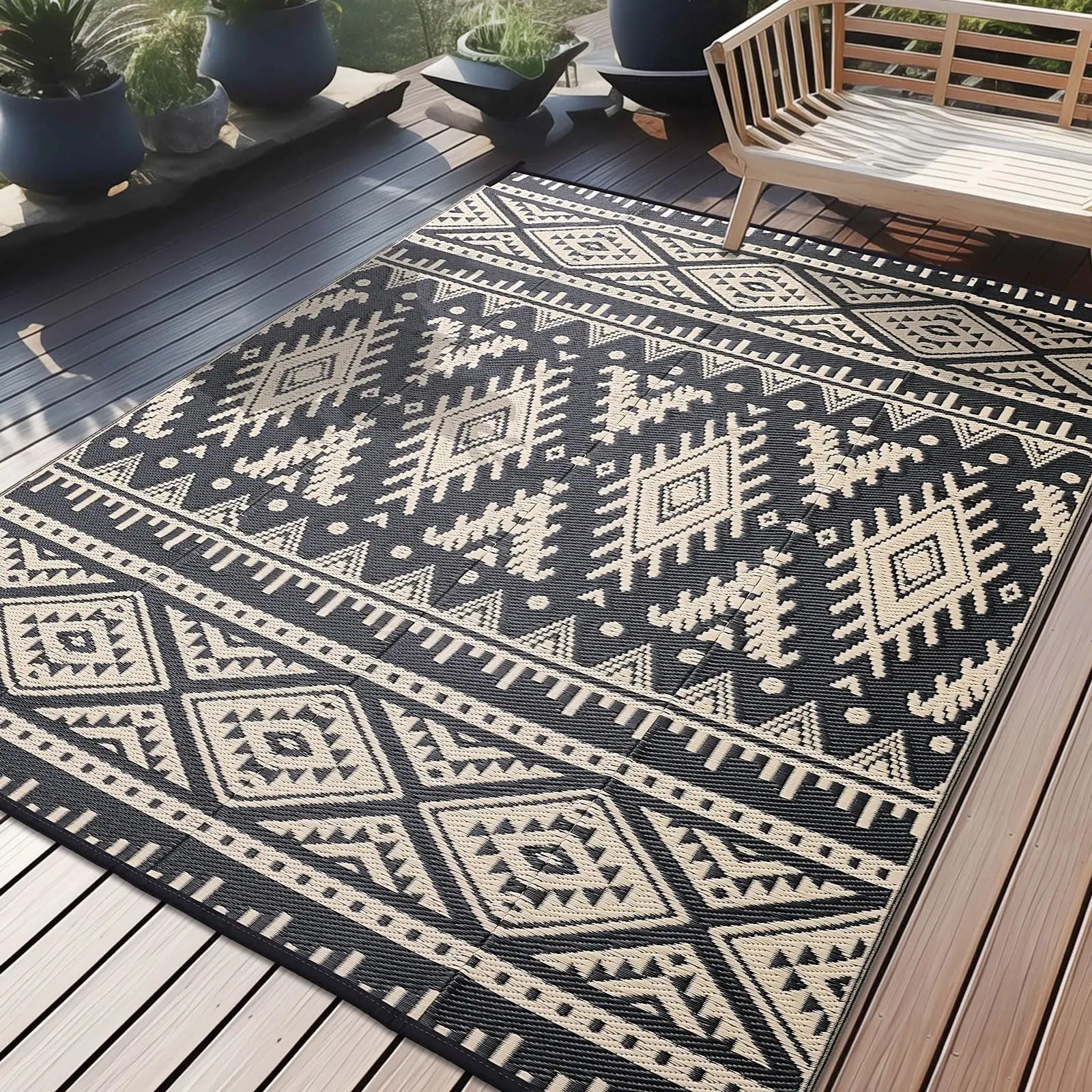Navak Carpet Olanly Reversible Plastic Outdoor Rugs For Patio Non-slip Waterproof Rugs For Camping Large Foldable Fashion Carpets For Rooftop