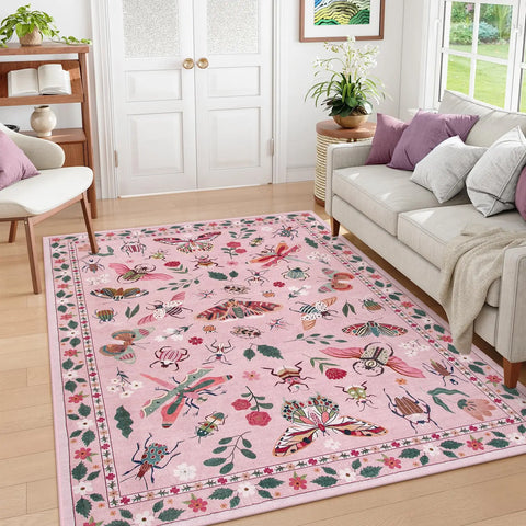 Navak Carpet Pink Washable Rugs Soft Modern Pink Rugs for Bedroom Girls Living Room Non Slip Carpet