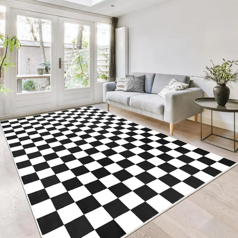 Navak Carpet Black and White Checkered Rug for Living Room Bedroom, 6x9Soft Washable Area Rug with Non Slip, Low Pile Stain Resistance Carpet