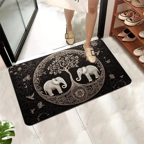 Navak Carpet 1pc Elephant and Tree of Life Welcome Mat - Non-slip, Machine Washable for Living Room, Bathroom, Kitchen - Durable Polyester