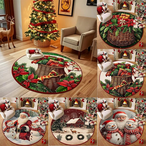 Navak Carpet Christmas Series Theme Round Carpet, Santa Claus, Snowman, Christmas Gifts, Holiday Celebration Living Room Decorative Mat