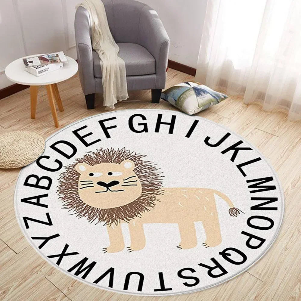 Navak Carpet Cartoon Lion Love Bear Round Rug Living Room Decoration Rabbit Bear Forest Animals Bedroom Rugs Home Mats Washable Leisure Rugs