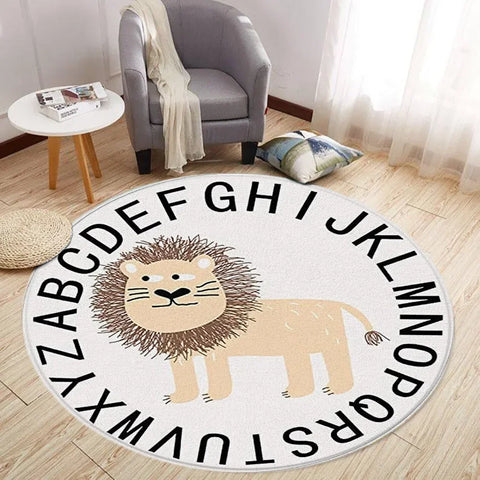 Navak Carpet Cartoon Lion Love Bear Round Rug Living Room Decoration Rabbit Bear Forest Animals Bedroom Rugs Home Mats Washable Leisure Rugs