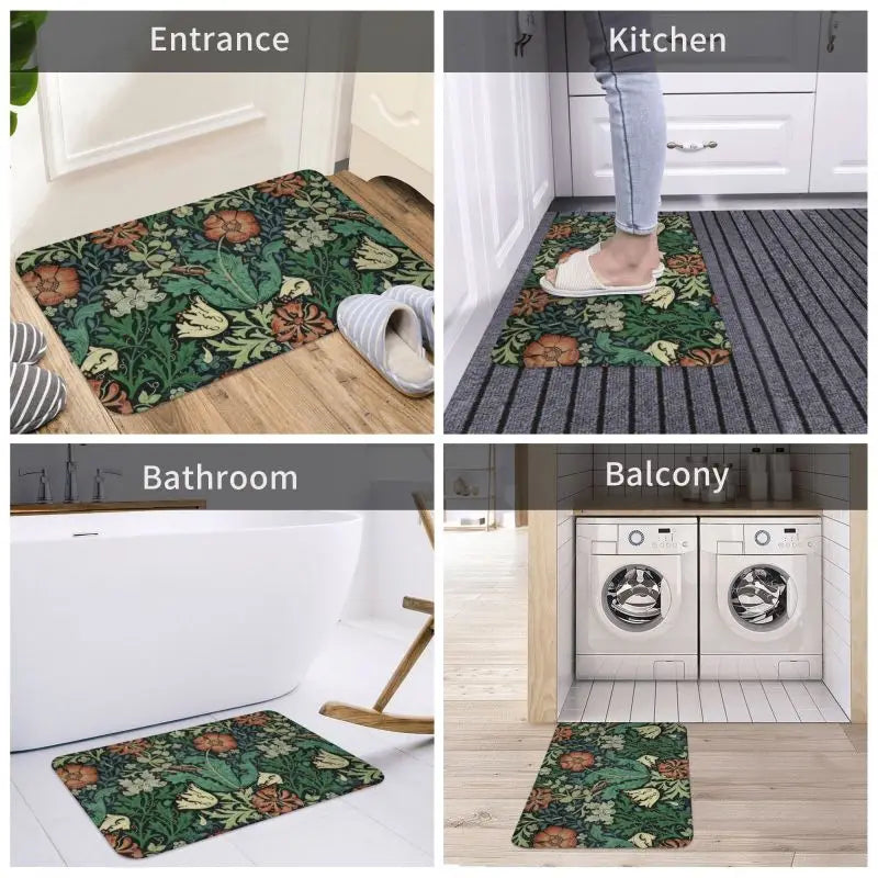 Navak Carpet Custom William Morris Compton Floral Art Nouveau Pattern Doormat Bath Door Floor Mat Textile Pattern Toilet Rug Carpet Footpad