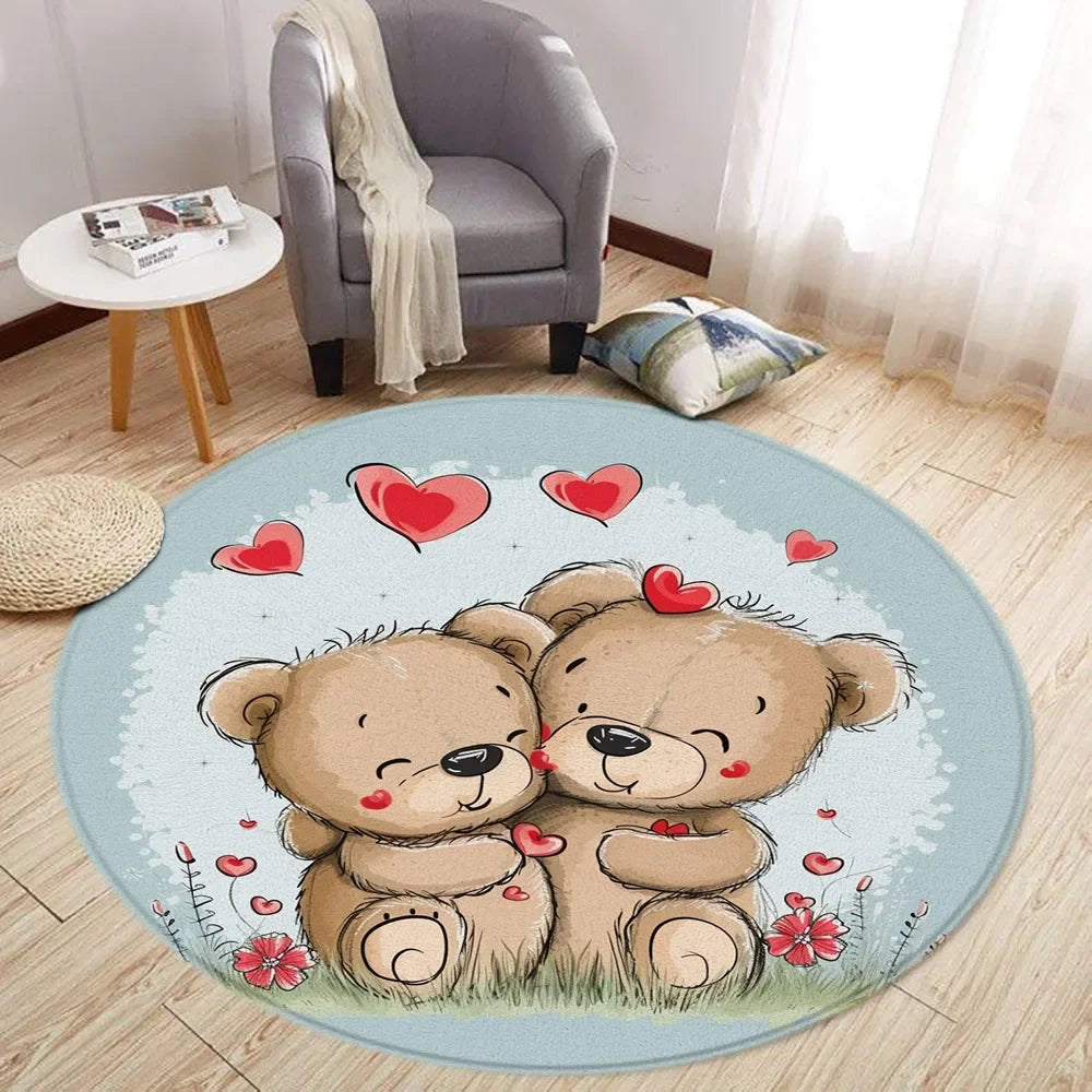 Navak Carpet Cartoon Lion Love Bear Round Rug Living Room Decoration Rabbit Bear Forest Animals Bedroom Rugs Home Mats Washable Leisure Rugs