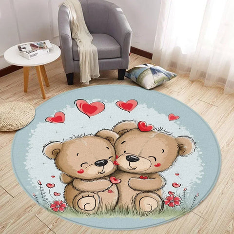 Navak Carpet Cartoon Lion Love Bear Round Rug Living Room Decoration Rabbit Bear Forest Animals Bedroom Rugs Home Mats Washable Leisure Rugs