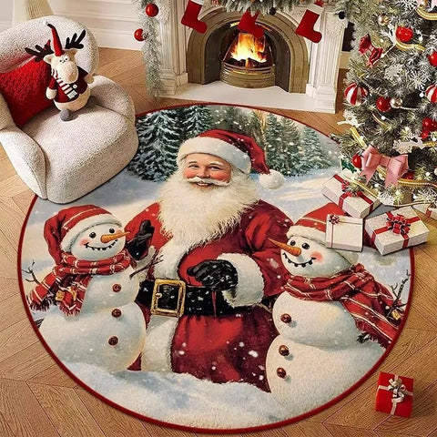 Navak Carpet Christmas Series Theme Round Carpet, Santa Claus, Snowman, Christmas Gifts, Holiday Celebration Living Room Decorative Mat