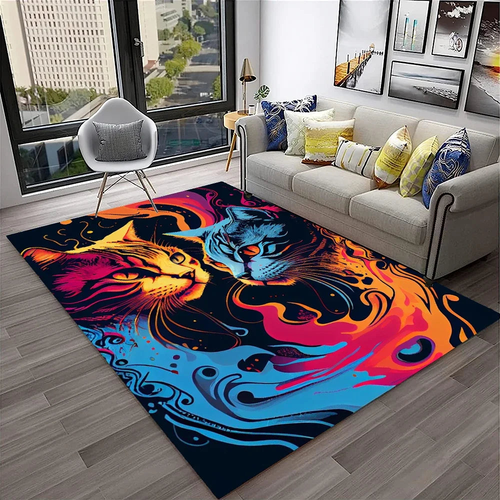 Navak Carpet 3D Cute Cat Flower Cartoon Carpet Rug for Home Living Room Bedroom Sofa Doormat Decor,Child Play Area Rug Non-slip Floor Mat