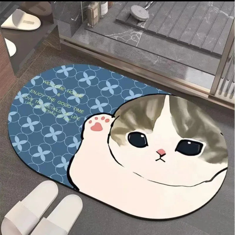 Navak Carpet Exclusive Picks Bathroom Entrance Floor Mat - Cute Cartoon Cat Bathroom Non-Slip Anti-Scratch Quick-Drying Foot Rug For Home Decoration
