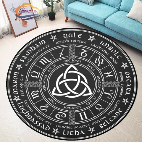 Navak Carpet Pentagram sun Patterned Round Carpet, Satan Devil's Trap Rug, White  on Black  Supernatural  Rune carpet