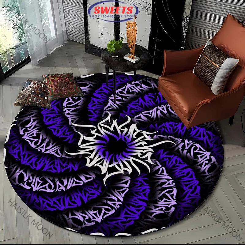 Navak Carpet Modern Style Black and White Mystery Art Style Round Carpet Interior Decor Mat Outdoor Picnic Camping Rug Room Bedside Rug Gift