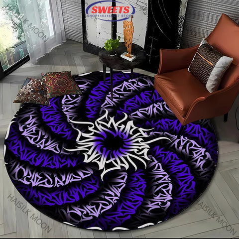 Navak Carpet Modern Style Black and White Mystery Art Style Round Carpet Interior Decor Mat Outdoor Picnic Camping Rug Room Bedside Rug Gift