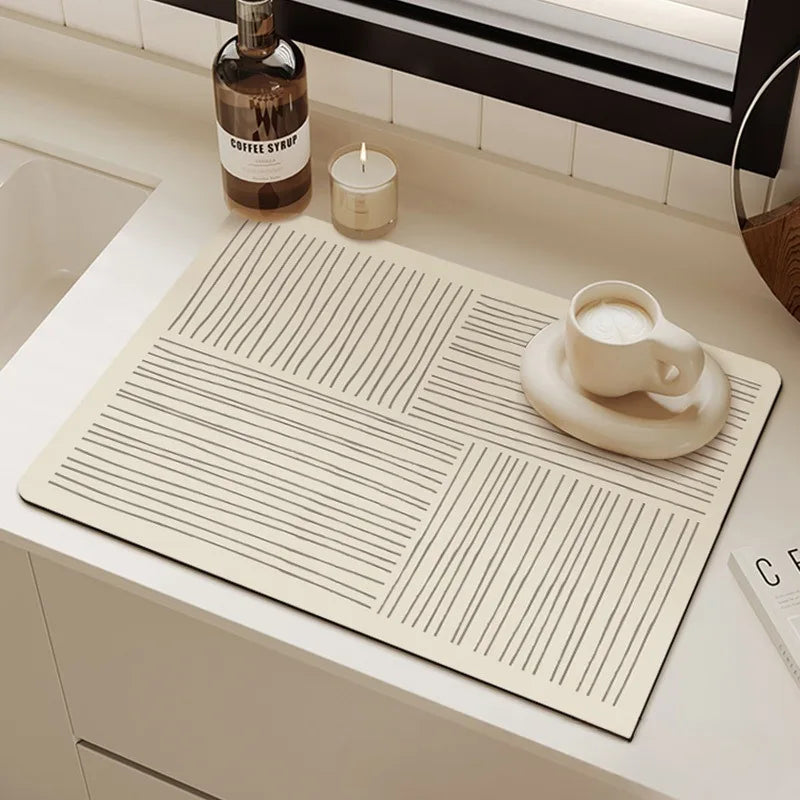 Navak Carpet Minimalis Striped Dish Drying Mat Super Absorbent Ktichen Rug Non Slip Tableware Drain Pad Home Diatom Mud Door Mats Washable
