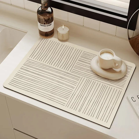 Navak Carpet Minimalis Striped Dish Drying Mat Super Absorbent Ktichen Rug Non Slip Tableware Drain Pad Home Diatom Mud Door Mats Washable